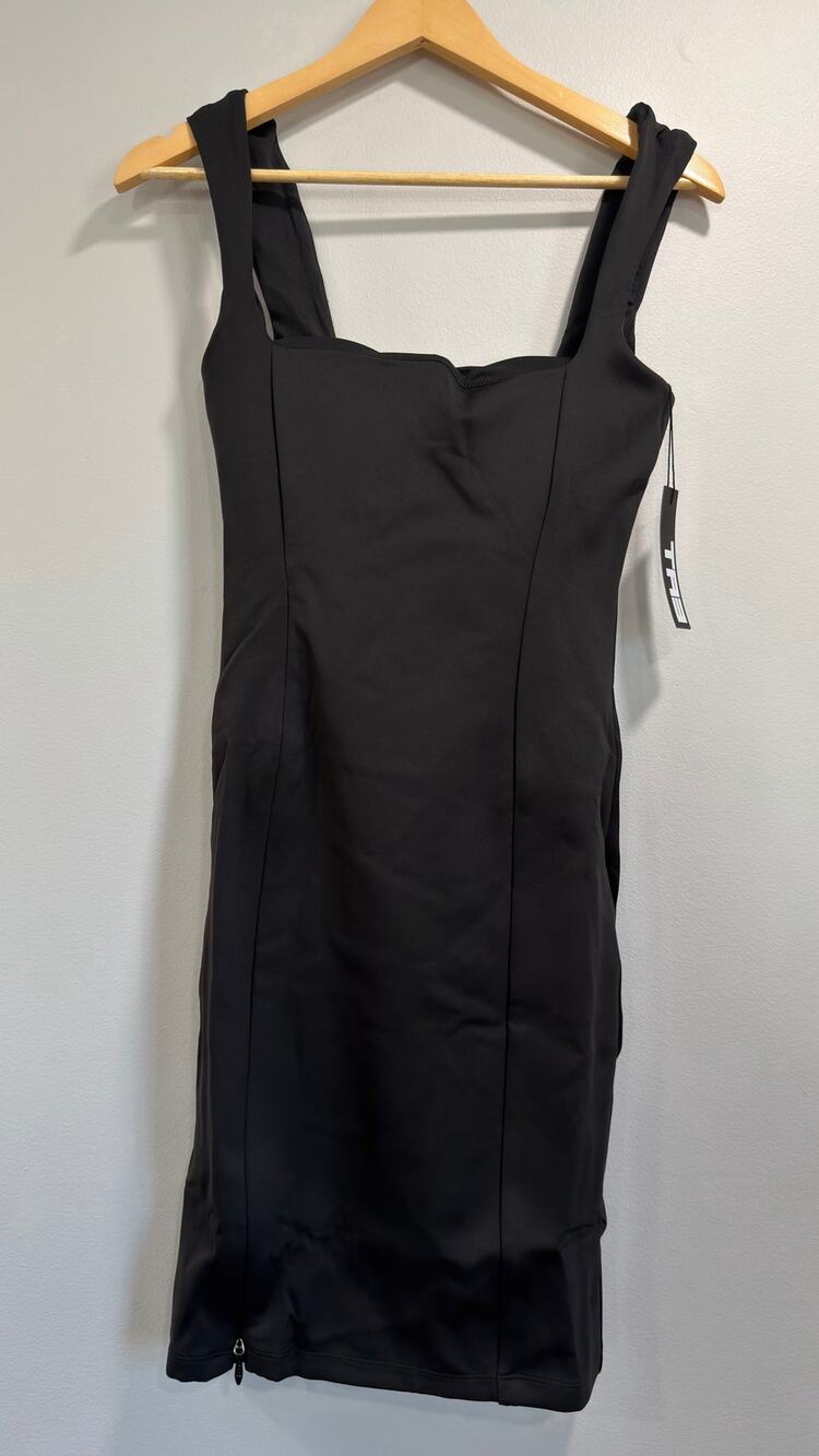 TA3 Corset Shaping Ponte Squarey Bodycon Black Pencil Dress Large Short